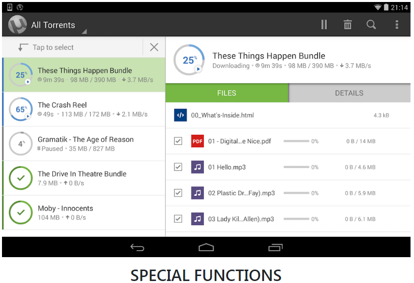 utorrent pro mod apk special functions